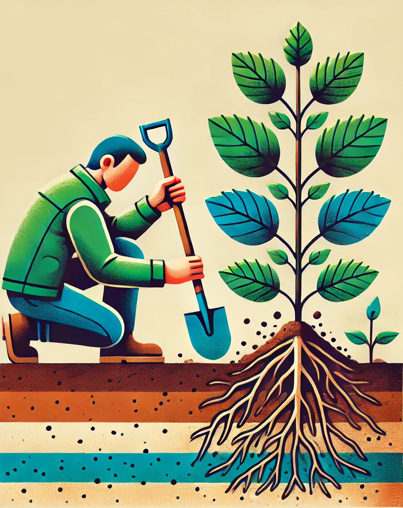 Collecting soil sample